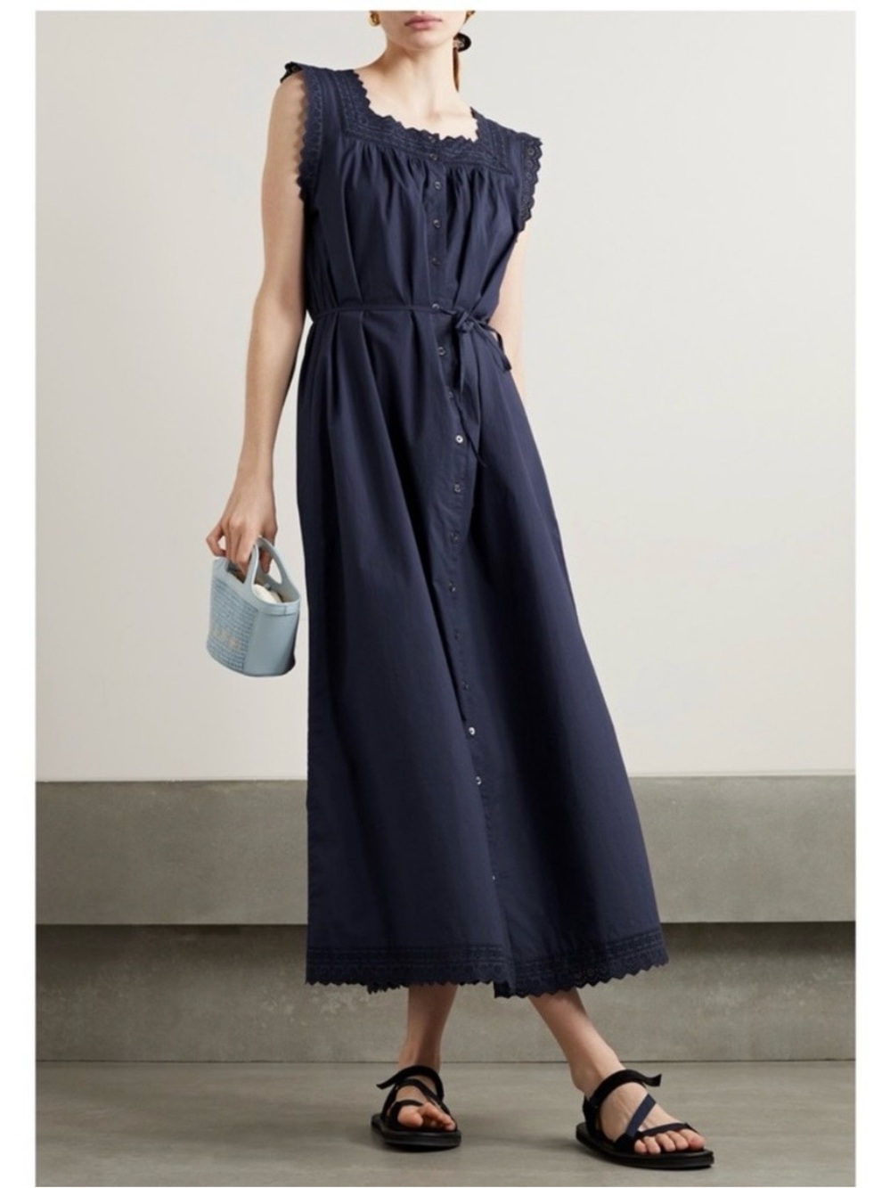 Doen Saison broderie anglaise-trimmed Maxi Dress Navy XL - Picture 9 of 11
